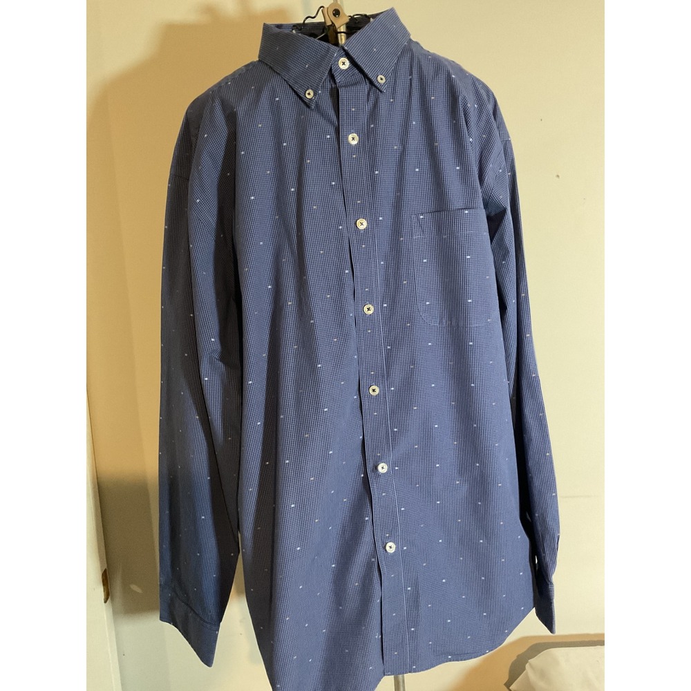 Roundtree & Yorke Mens XL Blue‎ Micro Check Long Sleeve Button Down Cotton Shirt